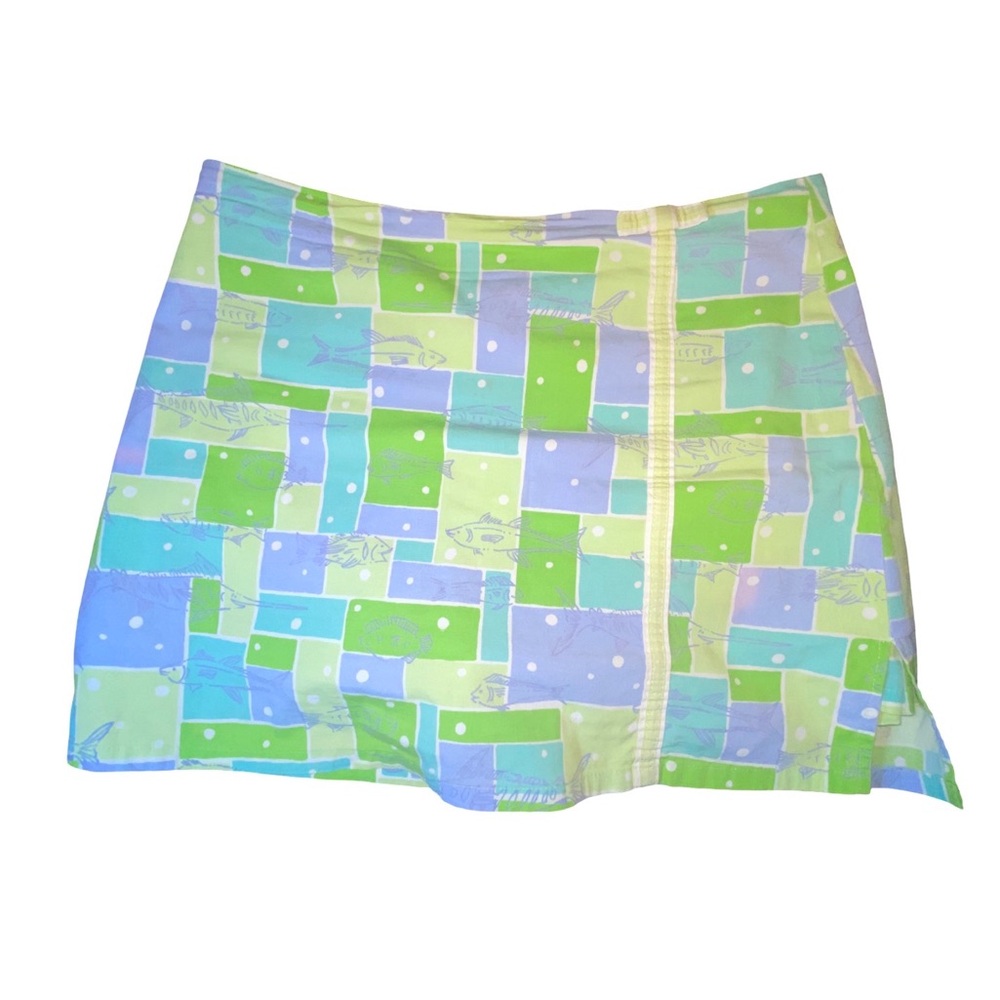 Lilly Pulitzer Green and Blue Patchwork skirt short skort‎ size 6